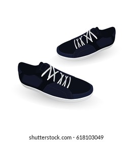 A pair of sneakers with white laces isolated on white background. Classic sports shoes. Vector illustration.