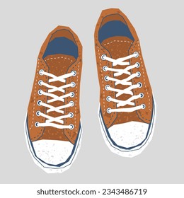 a pair of sneakers,top view,flat style, nostalgic realism