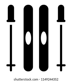 
A pair of snowboard with 2 sticks use in snowboarding
