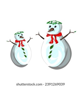 A pair of snowman and snow dolls, without the back screen