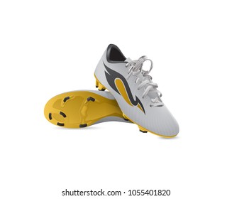 Pair of soccer boots with black and yellow stripe, vector image