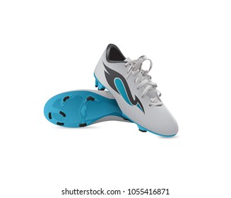 Pair of soccer boots with black-blue stripe, vector concept