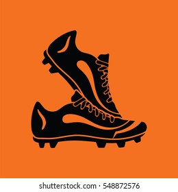 Pair soccer of boots  icon. Orange background with black. Vector illustration.