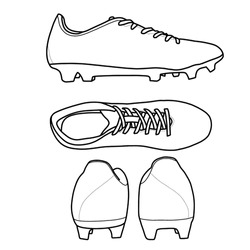 Pair Of Soccer Or Football Shoes. Line Drawing Sketch, Isolated Vector On White Background.