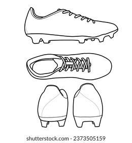 Pair of soccer or football shoes. Line drawing sketch, isolated vector on white background.