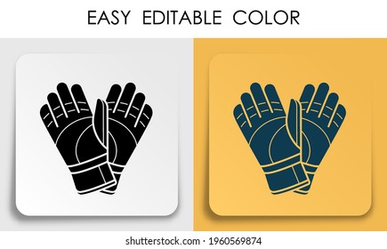 pair of soccer goalkeeper gloves icon on paper square sticker with shadow. Healthy lifestyle. Mobile app button. Vector