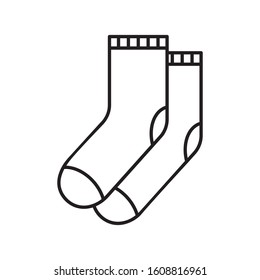 Pair of sock icon. Thin line art template for clothes logo. Black and white illustration. Contour hand drawn isolated vector image on white background