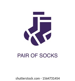 Pair of socks element in flat simple style on white background. Pair of socks icon, with text name concept template