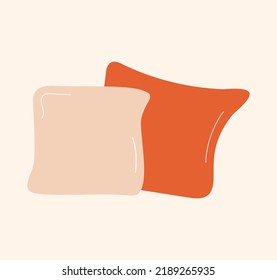 Pair of soft pillows in different colors vector illustration. Flat style on a white background. Composition of sleep products icons with a pair of sofa cushions.