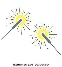 A pair of sparklers. Fireworks explosion icon. Vector isolated composition with thin line illustrations for celebrations, holiday events, parties, New Years Eve, Christmas, Diwali and other festivals.