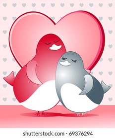 A pair of sparrows is embraced with love, vector