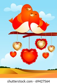A pair of sparrows is embraced tenderly, vector