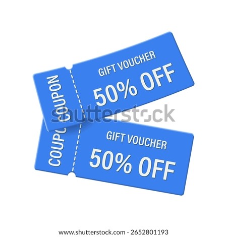 A pair of special 3d coupons with a percentage discount, coupon code. A gift voucher for a vector banner of an exclusive promotional event.