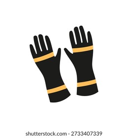 Par de guantes negros especializados con rayas amarillas que se utilizan para proteger a los bomberos durante la lucha contra incendios. Señal de Vector plano.