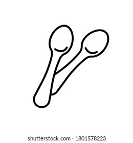 Pair of spoons. Linear icon of kitchenware. Black simple illustration  for liquid dishes, dinner, food. Contour isolated vector emblem on white background. Symbol of serving for two