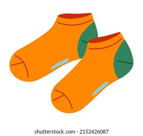 Pair of sport socks - modern flat design single isolated object. Neat detailed image of pink foot wear. Orange unisex casual clothes. Soft and fashionable, perfect for any outfit. Fashion idea