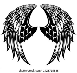 Pair of spread out eagle bird or angel wings