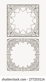 Pair of square page, unique coloring of the book, or greeting card - floral vintage design. Vector illustration with empty space for text.