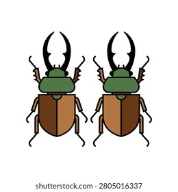 Pair of stag beetles insects vector illustration with wildlife entomology creature arthropod coleoptera mandibles