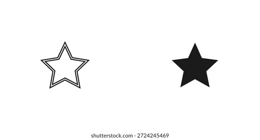 Um par de ícones de estrela, um contornado em preto e branco, o outro preenchido em preto, definido contra um fundo plano.