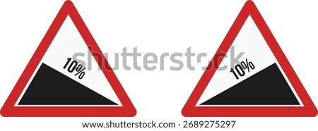 A pair of steep descent 10% ahead signs, isolated on a white background, serve as a crucial warning for drivers to exercise caution and control their speed.