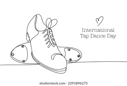 A pair step shoes  Tap dance  International Tap Dance Day  One line drawing for different uses  Vector illustration 