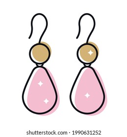 Par de aretes de piedra y oro. Conjunto vectorial aislado.