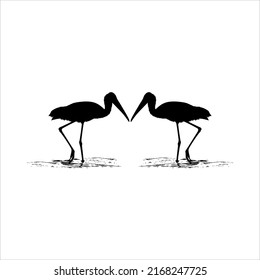 Pair of Stork On the Water (Bird-Ciconiidae) Silhouette. Vector Illustration