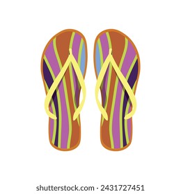 Pair of striped flip-flops on white background