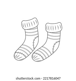 Pair of striped socks coloring book. Black and white socks. Color me. Isolated vector illustration eps
