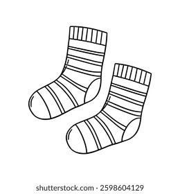 Ilustração de linha desenhada à mão de par de meias listradas