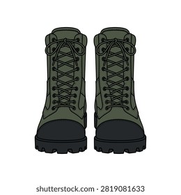 Pair of sturdy olive green combat boots with thick treads, ready for tough terrain.