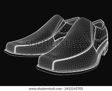 A pair of stylish 3D rendered shoes stands out on a sleek black background. The realistic texture and detailed design highlight modern footwear aesthetics.