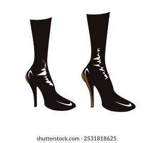 A pair of stylish black high-heeled boots with a glossy finish. Perfect for fashion illustrations, branding, or as a pattern element.

