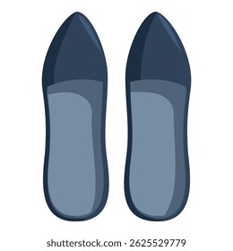 Pair of stylish and comfortable navy blue women's flats shoes viewed from above, isolated on white background