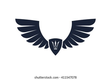 Pair of stylish decorative vector wings with shield and crown