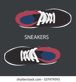 pair of stylish sneakers for running on grey background, vector, illustration,