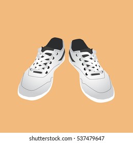 pair of stylish sneakers for running on orange background, vector, illustration,