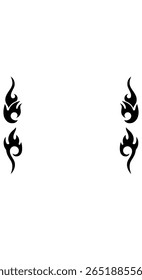 Um par de ícones estilizados de fogo ou chamas em um estilo de contorno simples. Um elemento de design arrojado para conceitos de haste quente, tatuagem ou energia.