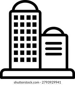 Pair of Stylized Highrise Buildings Line Art Icon