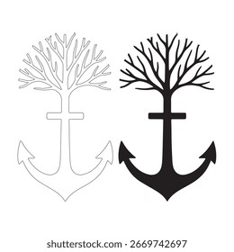 Pair of stylized tree and anchor silhouettes, perfect for logos or design elements.
