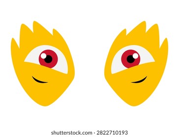Pair of stylized yellow monster eyes with red irises