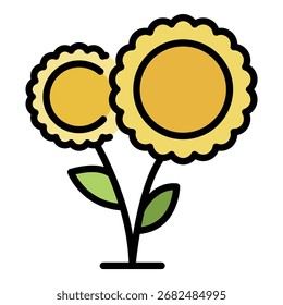 Un par de girasoles icono. Esquema de un par de girasoles Vector icono de color plano aislado