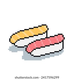 Pair of Sushi Pieces, Salmon and Maguro, Pixel Art Style Illustration