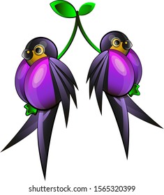 
a pair of swallows in the form of a pair of plums, two plums two swallows