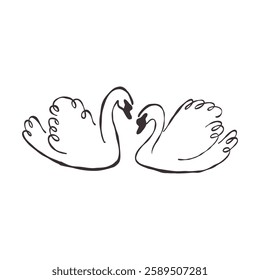 A pair of swans. Minimalistic vector hand drawn line illustration.