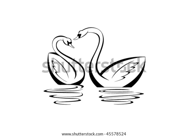 Pair Swans Reflected Water Stock Vector (Royalty Free) 45578524