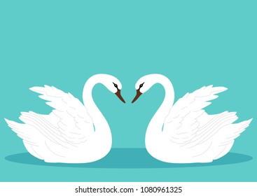 A pair of swans. Swan. Flat design. Wedding invitation. Vector illustration.