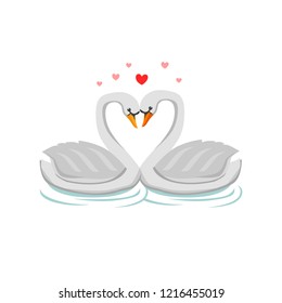 A pair of swans. Swan. Flat design. Wedding invitation. Vector illustration. love