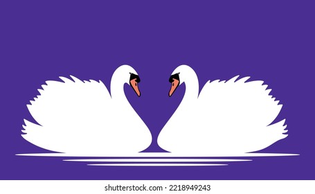 Un par de cisnes. Cisne blanco. Diseño plano.Ilustración vectorial. Amor a dos cisnes 